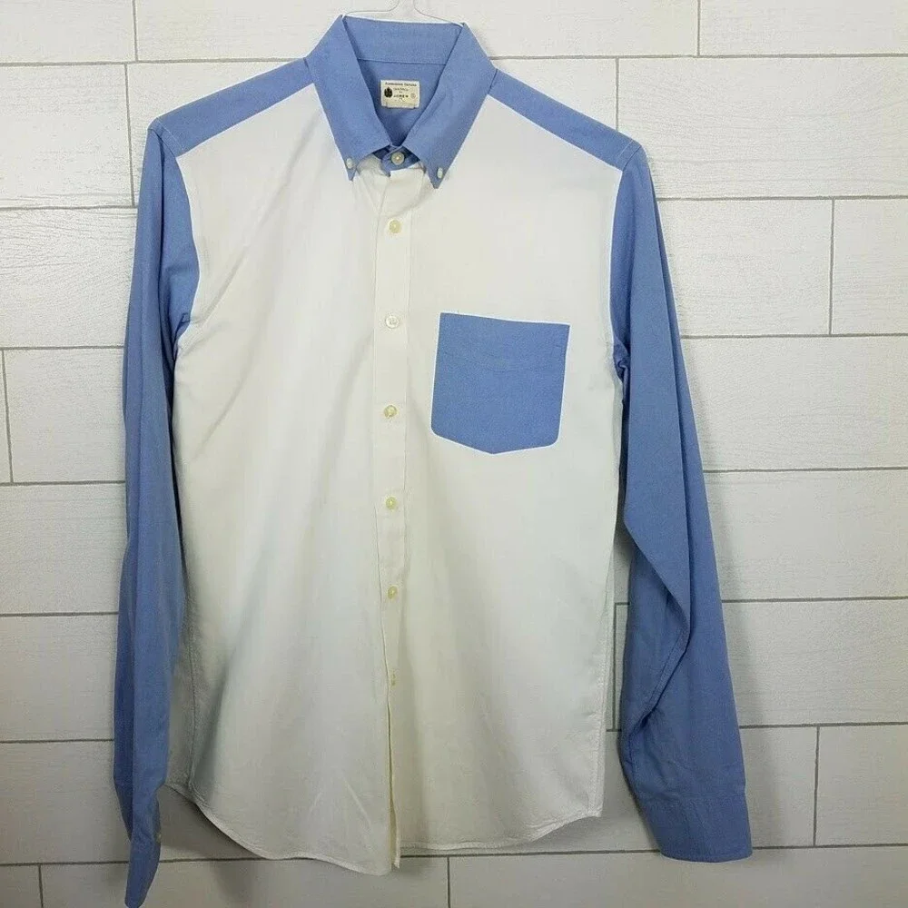 J. Crew White and Light Blue Two-Tone Button-Down Shirt